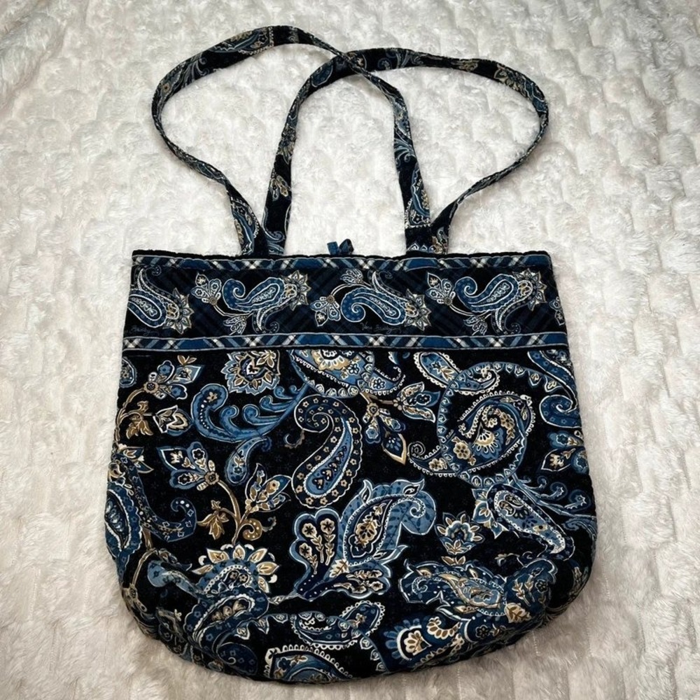 Vintage Vera Bradley Windsor Navy Blue Floral Paisley Tote Bag 90's